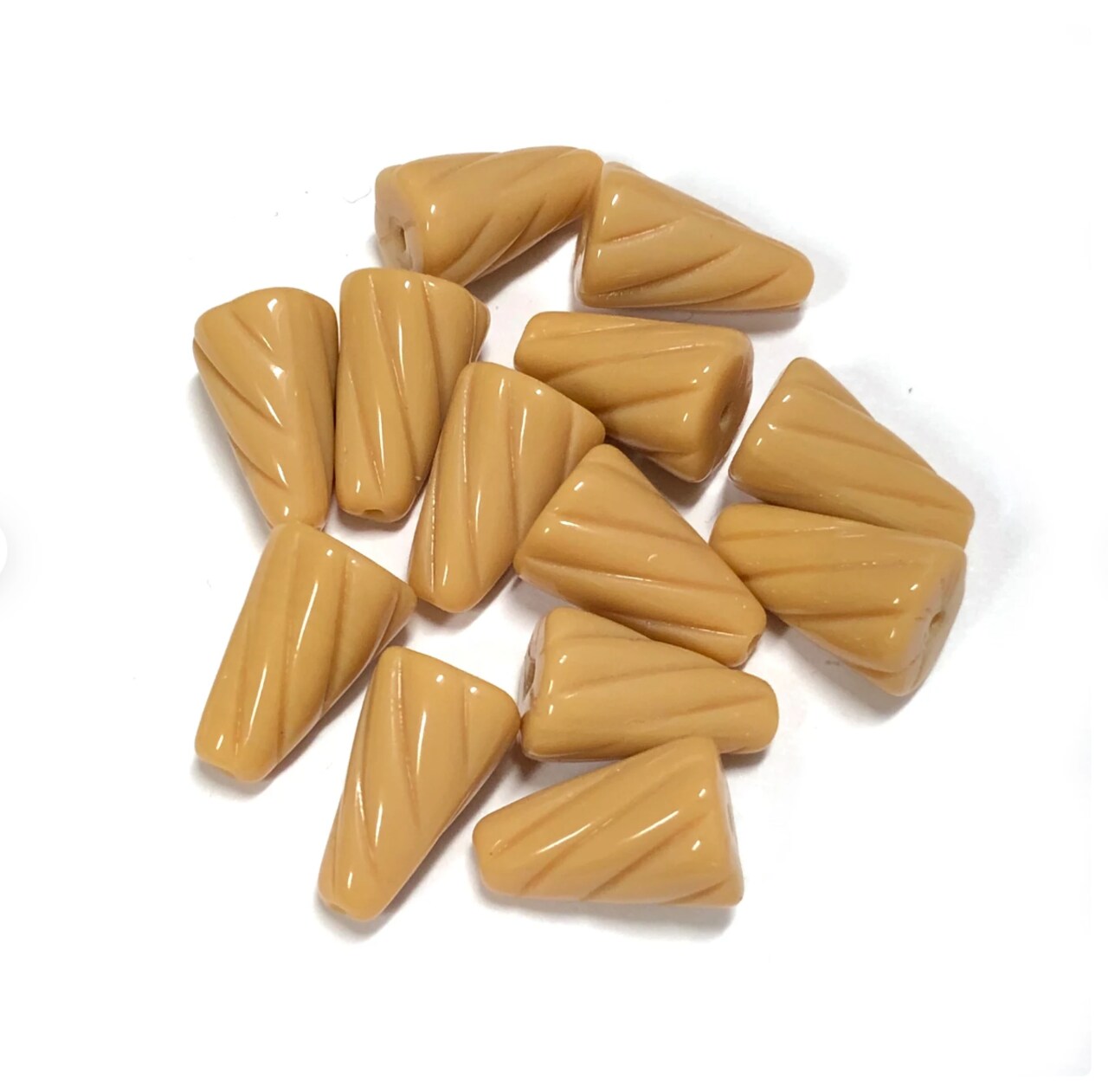 Czech Glass Ice Cream Cone Bead Butterscotch Ribbed Cone 15mm 6 Beads